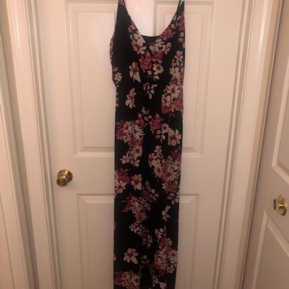 Black Maxi Dress w/ Flowers - Picture 3 of 4